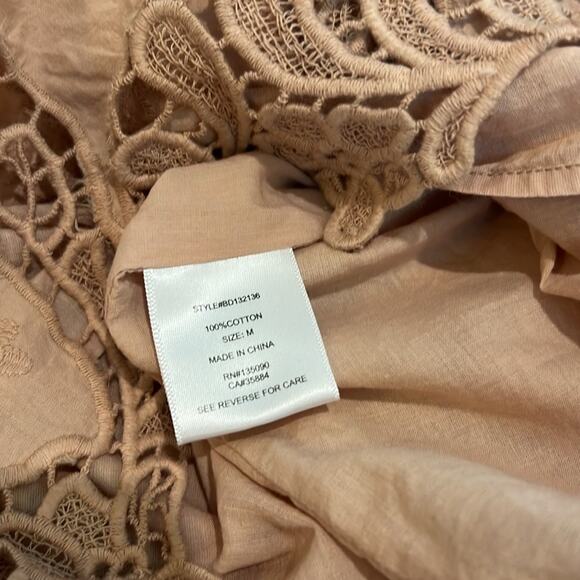 Anthropologie embroidered tan sleeveless dress Sz M Medium Romantic Lined Boho - Picture 11 of 16